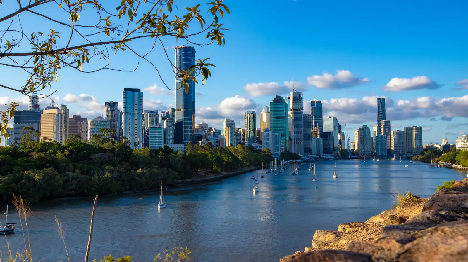 The Brisbane city skyline along the Brisbane River