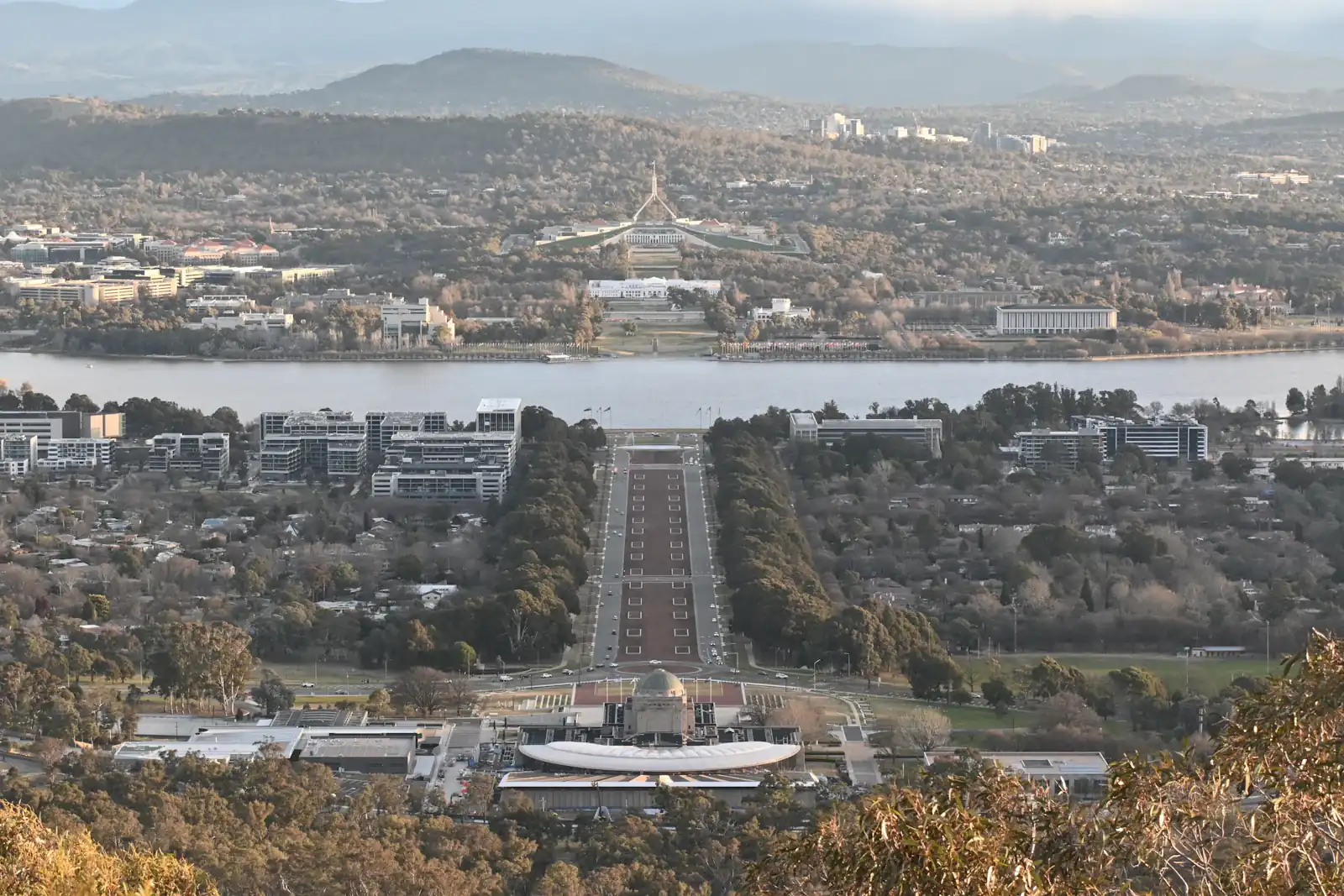 Anzac Parade leading towards Parliament House in Canberra