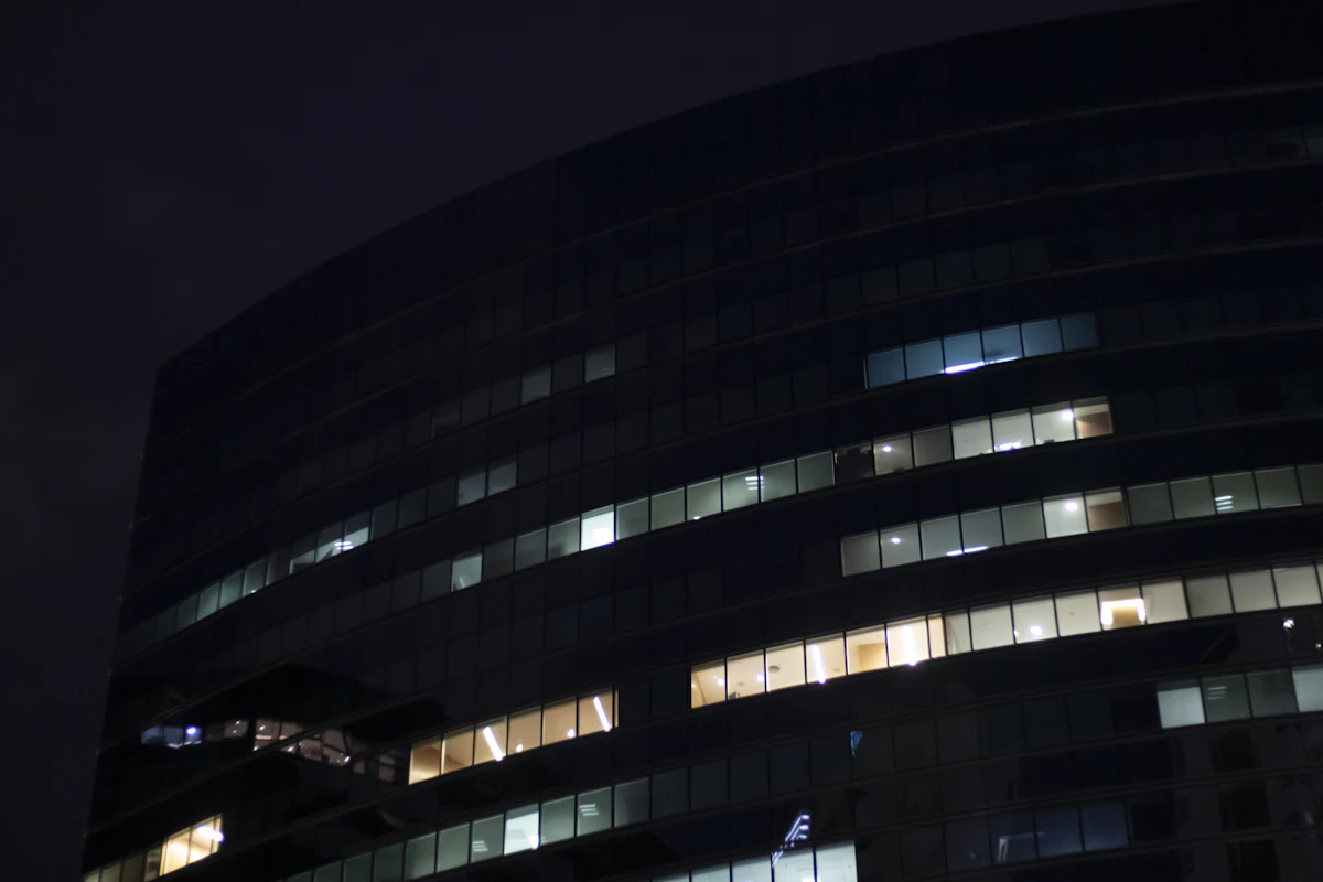 The facade of a modern concrete office building